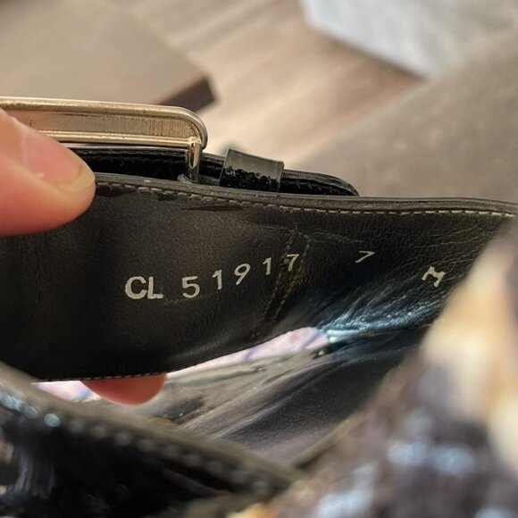 Stuart Weitzman Clipper Giraffe print platform wedge slides black leather size X - Picture 7 of 12